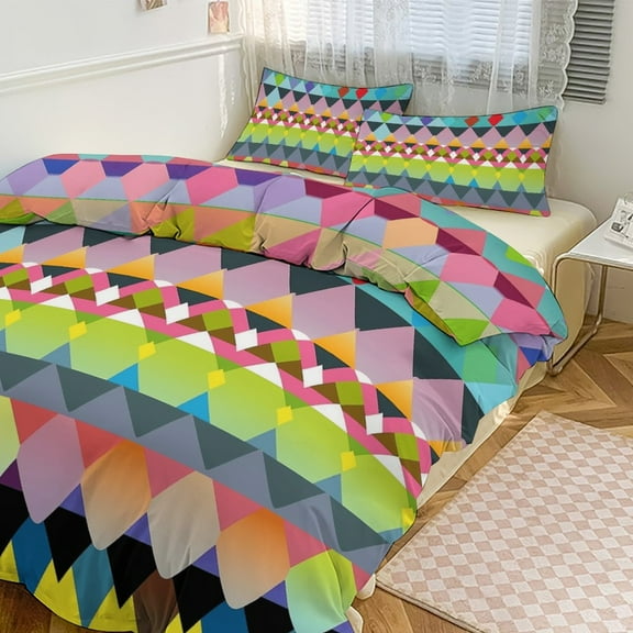 Color Geometry Bedding Sets Twin Duvet Cover 3 Piece Cute Bed Set for Boys Girls Kid