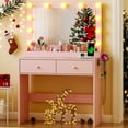 thumbnail image 2 of Ktaxon Get Ready with Me GRWM Makeup Vanity Desk with Lighted Mirror, Dressing Table W/Charging Station & Hair Dryer Rack,Macaron Pink, 2 of 8
