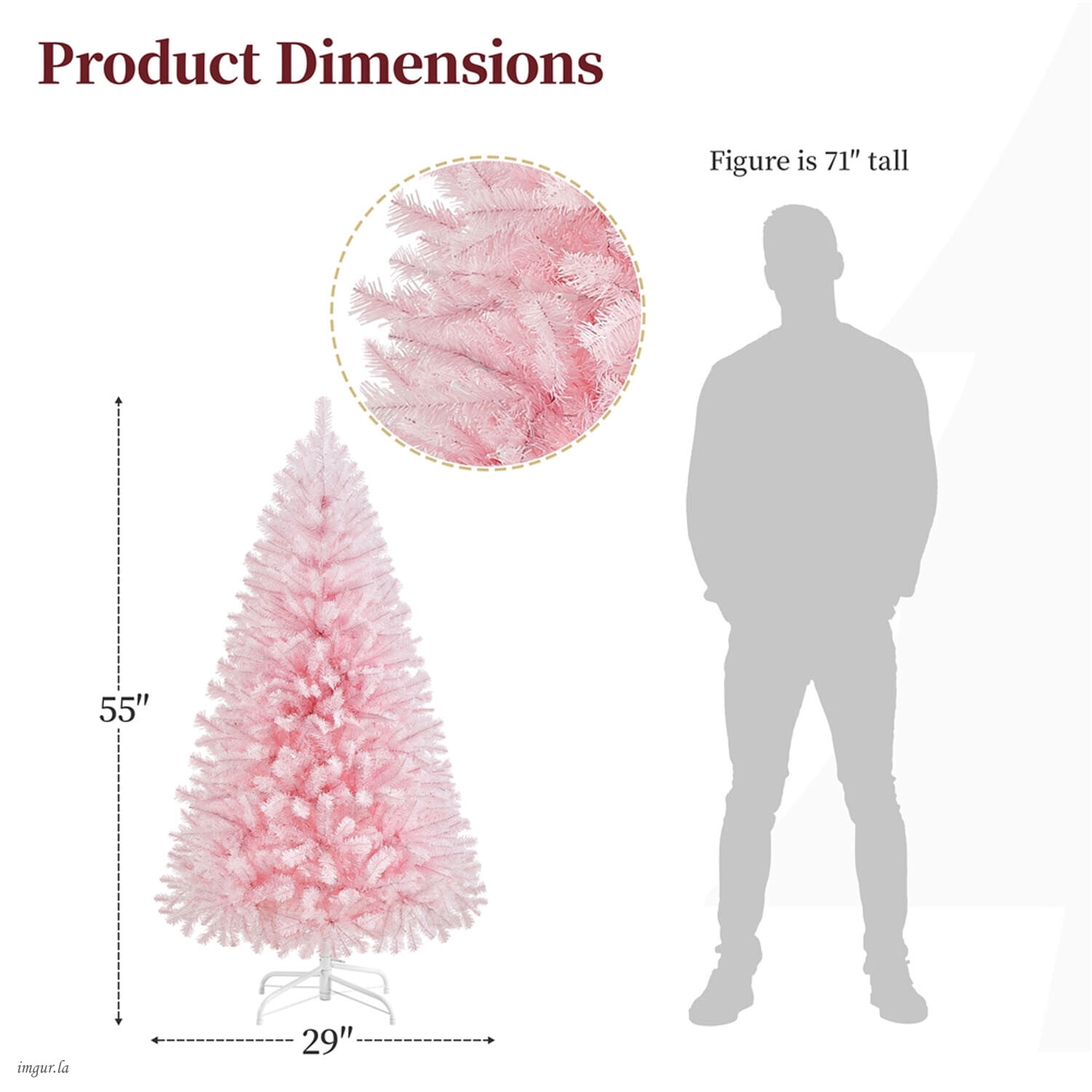 Alden Design 4.5FT Artificial Pre-lit Christmas Fir Tree with Foldable Stand and 150 LED Warm Lights,Pink