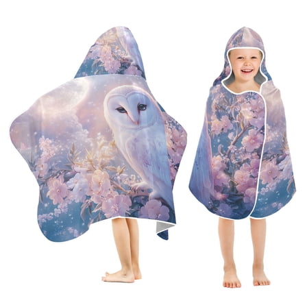 BZSMCE Towels Kids Hooded Beach Towel Owl in Moonlit Cherry Blossoms Pool Bath Towel Soft