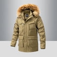 thumbnail image 2 of JUUYY Men's Winter Fleece Windbreaker Hood Detachable Collar Parkas Coats Solid Color Thicken Warm Cargo Jackets with Pockets Khaki XL, 2 of 9