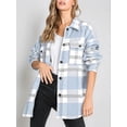 thumbnail image 6 of Women'S Flannel Plaid Shacket Fall Outfits Long Sleeve Button Down Shirts Jacket Coats with Side Pockets Light Blue M, 6 of 8