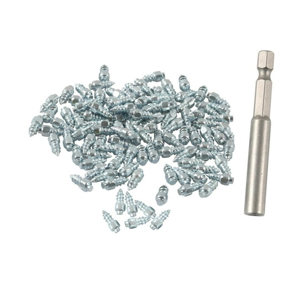 funtasica 100 Pieces Screw in Tire Studs Anti Slip Studs, Winter Carbide Screws Snow Spikes for Motorbikes, ATV, SUV, Cars, Boots 4x9mm