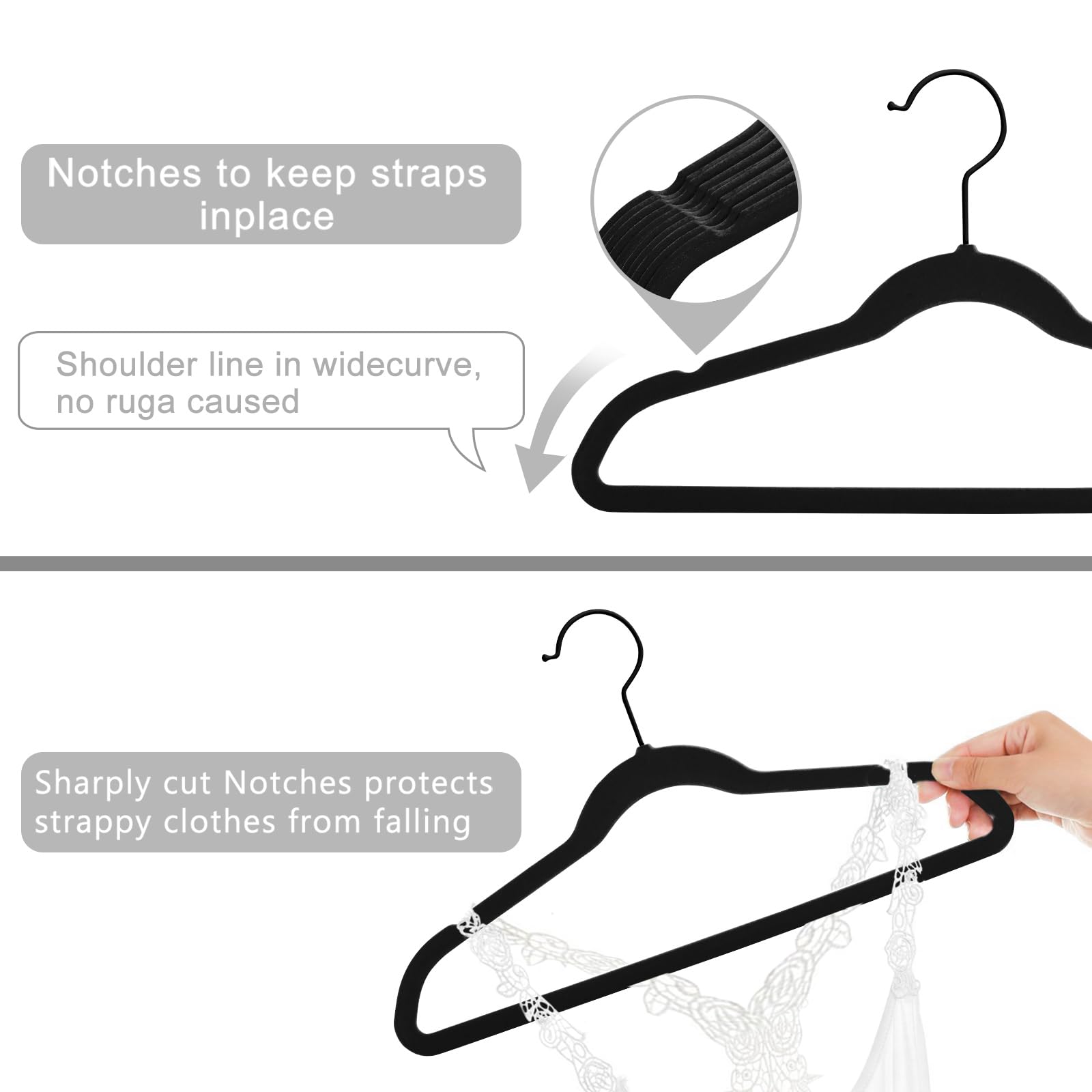Hangers Non-slip Big 14 Inch For Teen Clothes Pack Of 50(black/black)