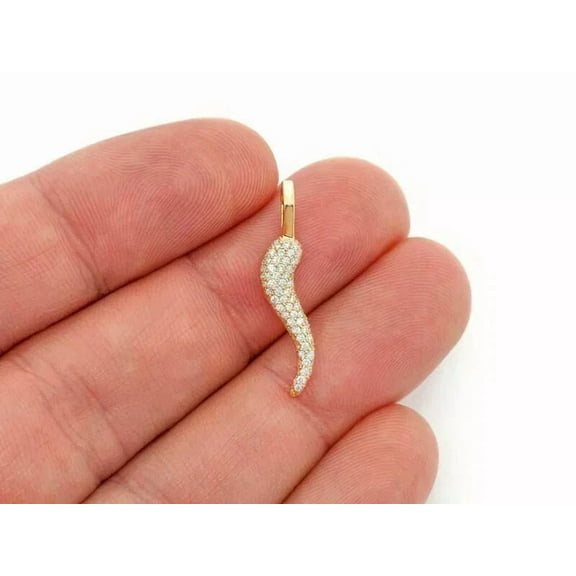 1Ct Lab Created Diamond Horn Amulet Pendant With Free Chain in 14K Yellow Gold Plated