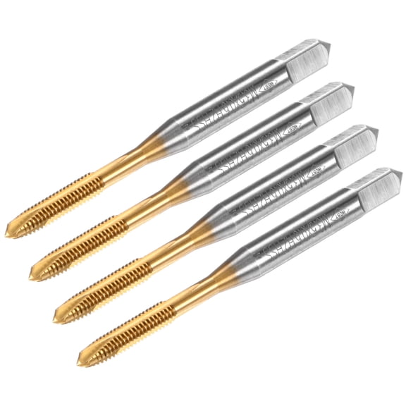 Uxcell 4-Pack M3.5x0.6mm Metric Thread Tap, HSS Titanium Coated 56mm Length Straight Flute Right Hand Thread Screw Tapping Tool