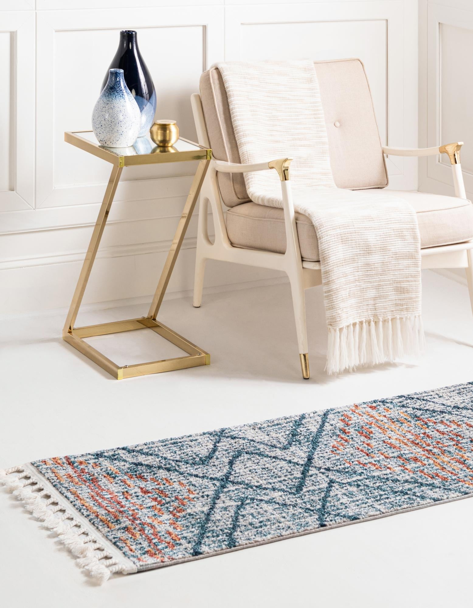 Unique Loom Aramis Collection Area Rug - Kavi (2' x 8' Runner Blue/Cream)