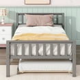 thumbnail image 6 of Twin Bed Frame with Trundle, PAPROOS Solid Wood Platform Beds, Twin Size Platform Bed Frame with Headboard and Footboard for Boys Girls, No Box Spring Needed, Gray, 6 of 12