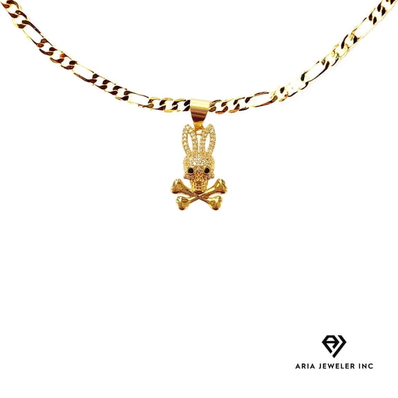 14K Bonded Gold Necklace, 20 Inches Figaro Chain with Bunny Cross Pendent