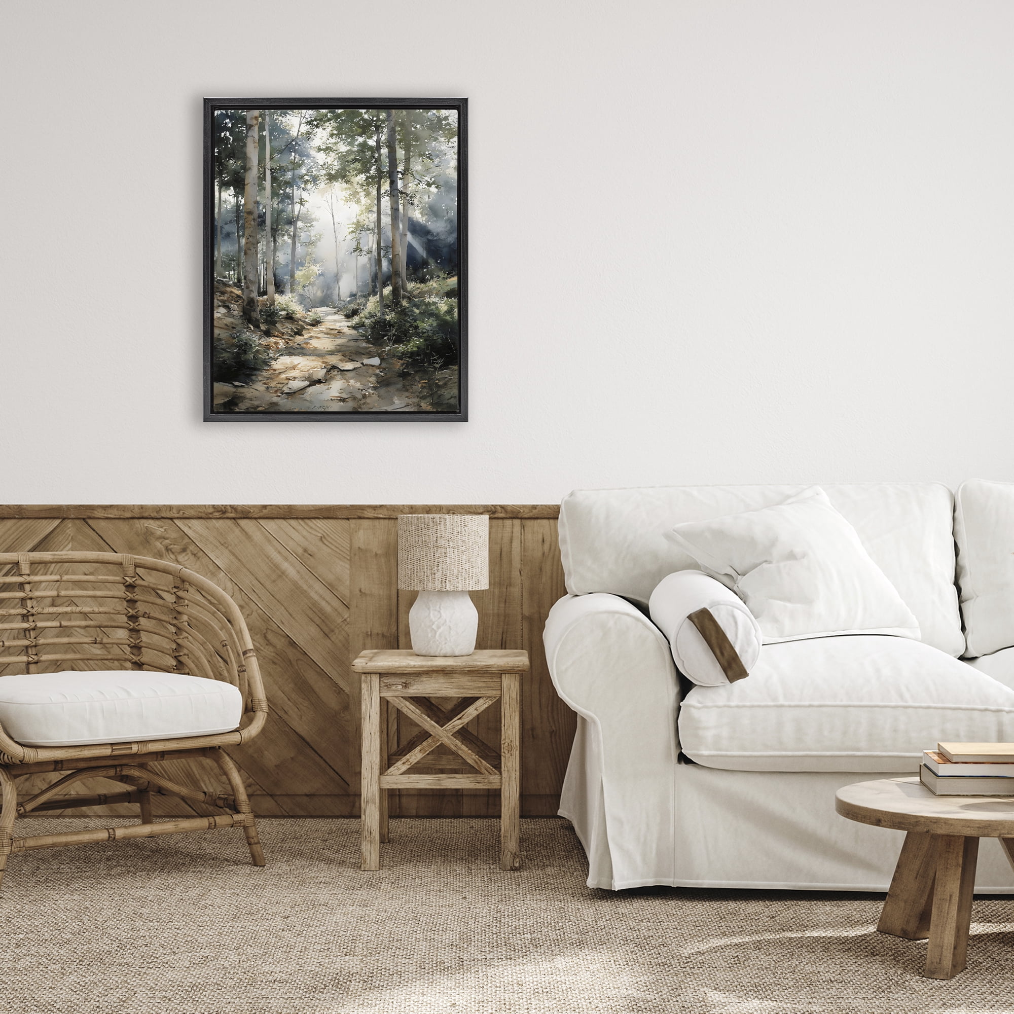 Stupell Industries Through The Woods Pathway Black Framed Floater Canvas Wall Art, design by Franklyn Gregory
