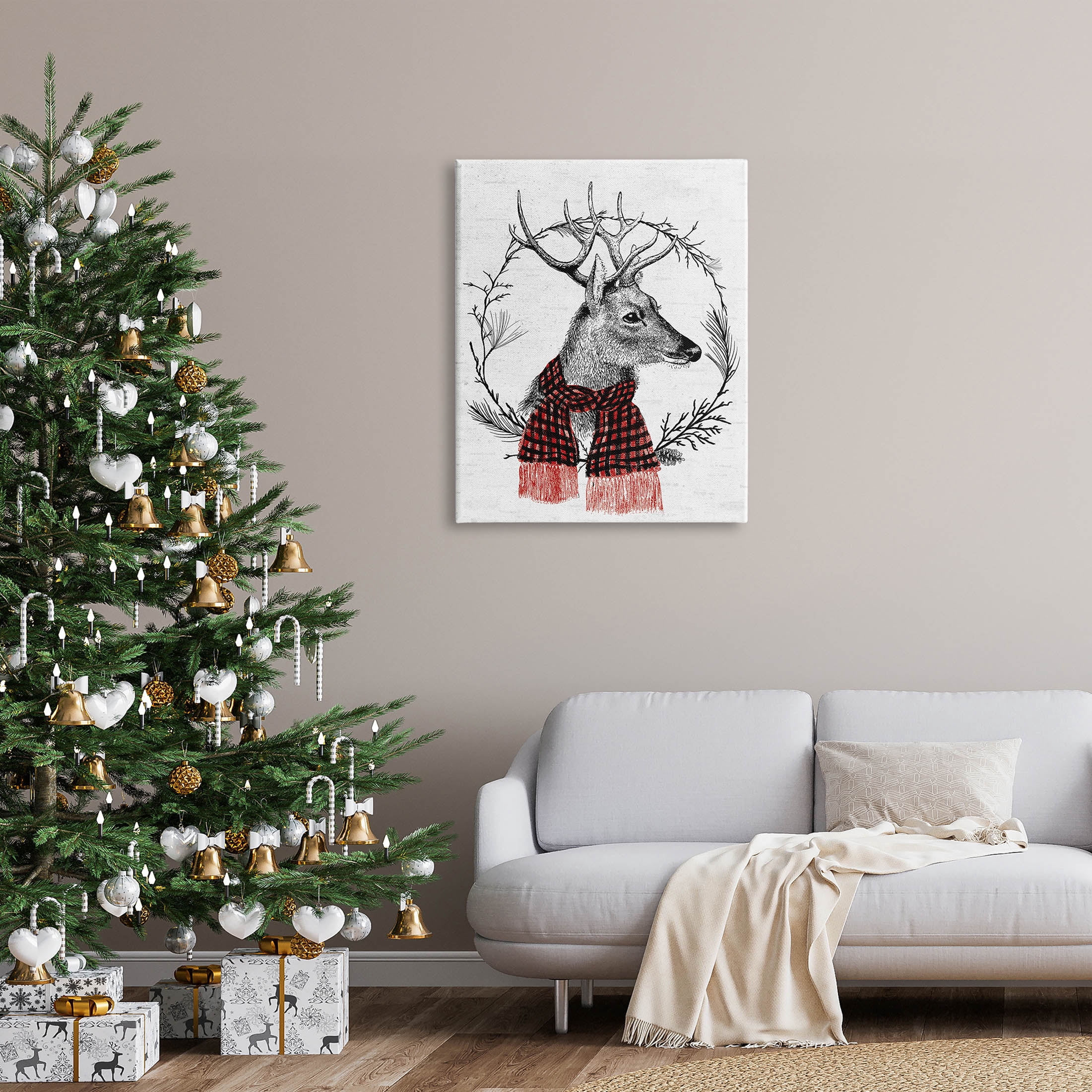 Stupell Industries Deer Winter Botanical Wreath Graphic Art Gallery Wrapped Canvas Print Wall Art, Design by Lettered and Lined