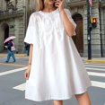 thumbnail image 2 of DHFJKG Summer Dresses For Women Casual Tshirt Dress Lace Trim Crew Neck Short Sleeve Flowy A-Line Mini Sundress Versatile Dresses, 2 of 9