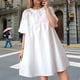 thumbnail image 2 of Vestido camisero plisado con botones de color liso para mujer - Corte holgado, diseño estilizante - Tallas M-XXXL, 2 of 8