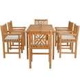 thumbnail image 2 of 7 Piece Teak Wood Chippendale 71" Rectangular Bistro Outdoor Patio Counter Dining Set including 6 Counter Stools with Arms, 2 of 5