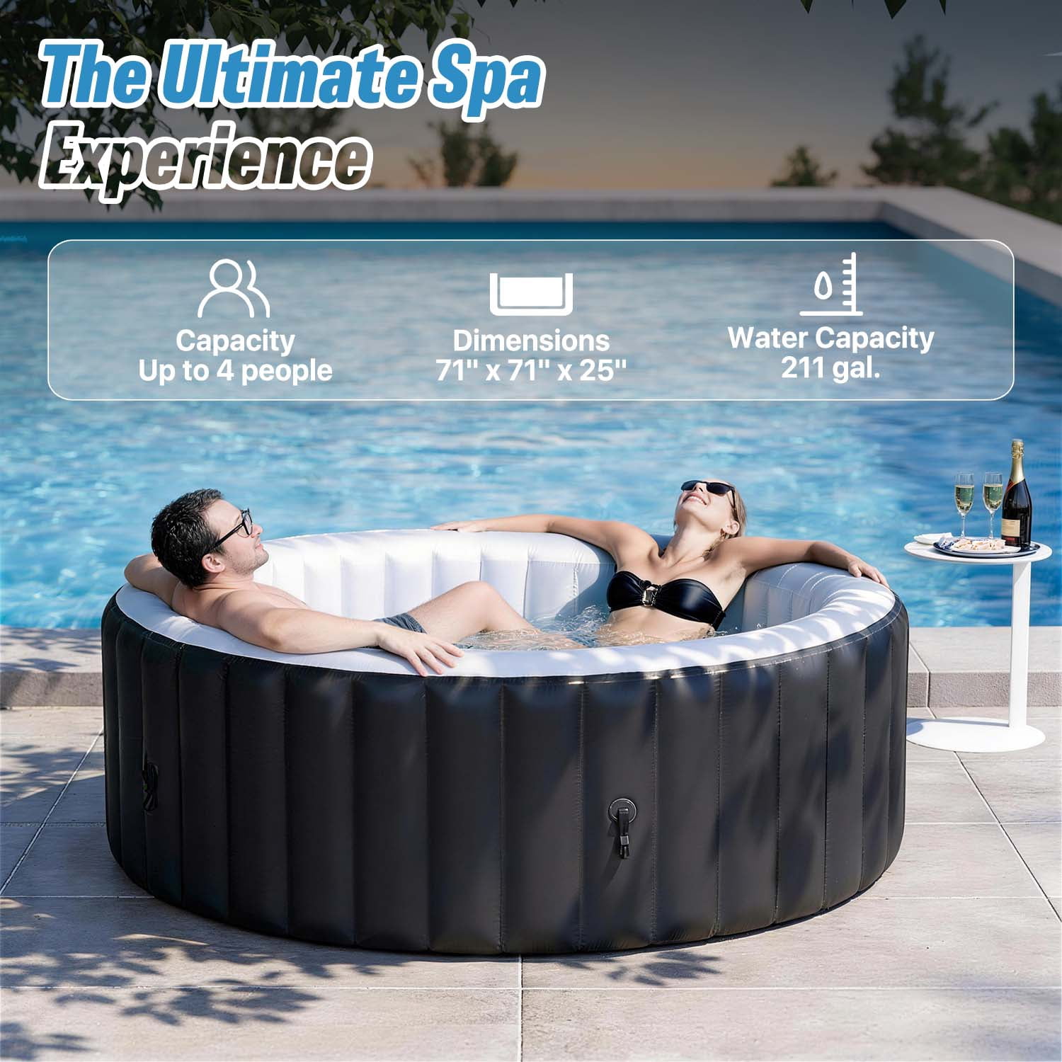 69'' and 79'' Inflatable Hot Tub 4-6 Person, Round Portable Outdoor Spa with 130 Soothing Air Jets
