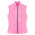 thumbnail image 5 of TiaoBug Men's Wet Look Tank Tops Zipper Sleeveless Vest Faux Leather Stand Collar Jacket Clubwear Pink 4XL, 5 of 7