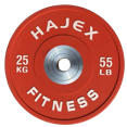 thumbnail image 1 of HAJEX Plaques de Poids Pare-Chocs Colorées avec Moyeu en Acier pour Compétition Olympique - 15, 25, 35, 45, 55 LB à l'Unité et en Paires, 1 of 3