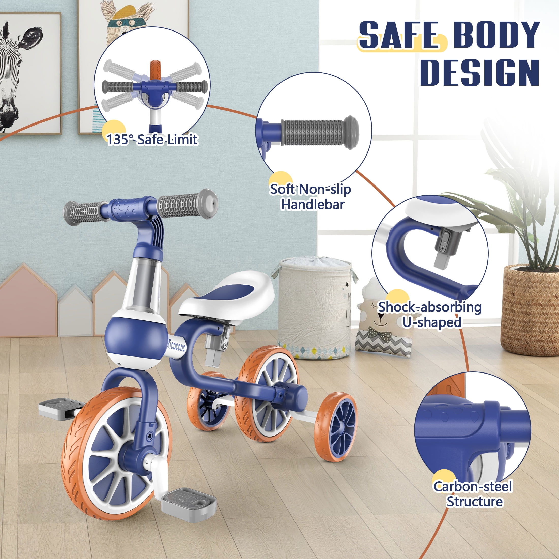 Kicacooc Kids Tricycle for 2-4 Yr Old Boys Girls 3 in 1