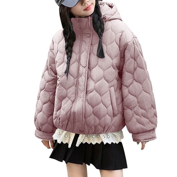 Agkizg Girls Puff Sleeve Hooded Puffer Coat Button Up Thick Winter Jacket with Pockets Solid Color Cute Casual Outerwear