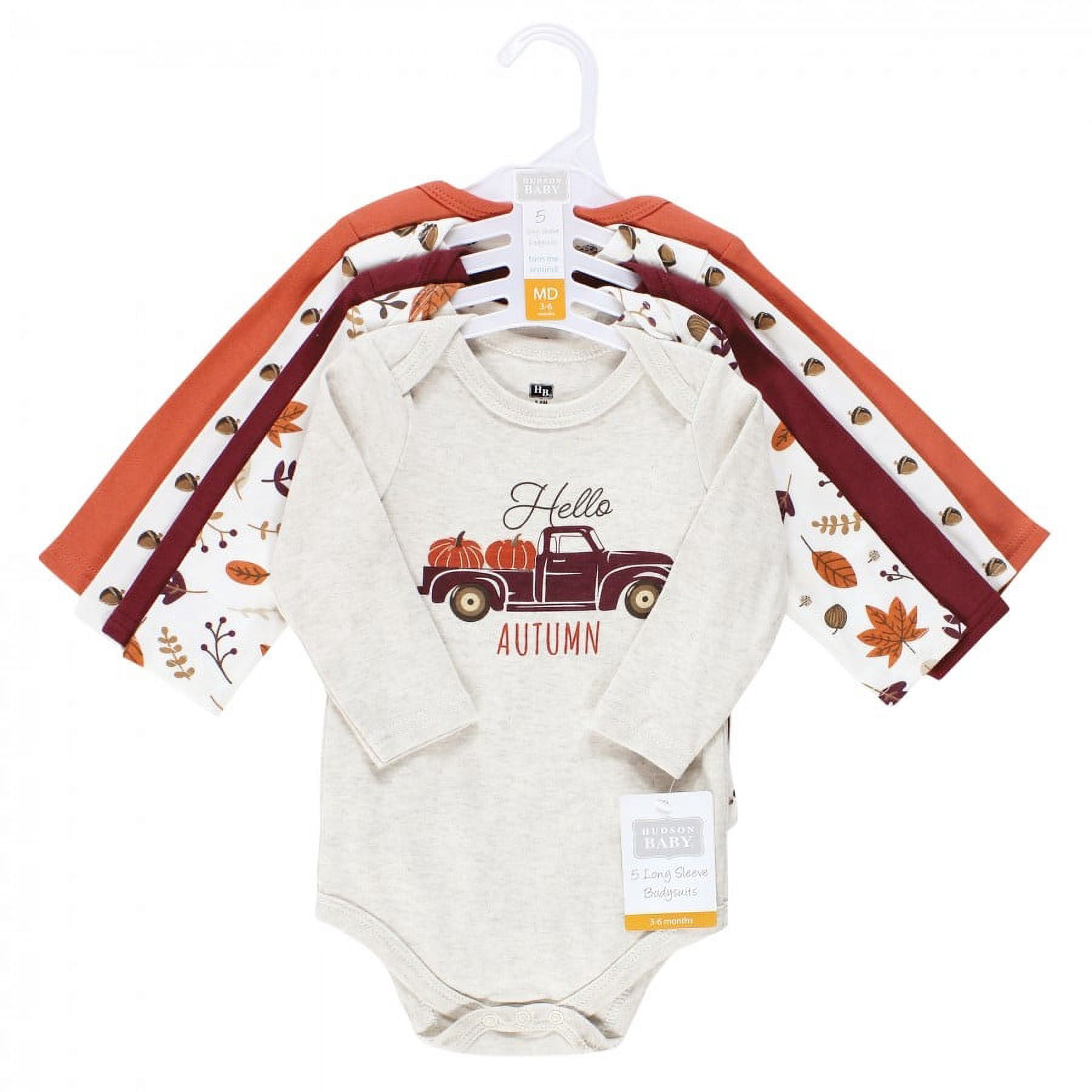 Hudson Baby Unisex Baby Cotton Long-Sleeve Bodysuits, Hello Autumn, 6-9 Months