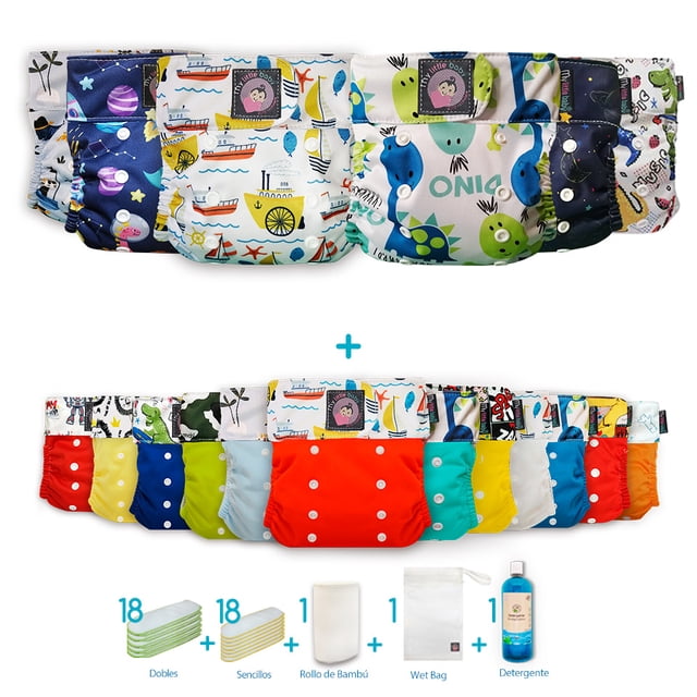 Pack 18 pañal ecológico5G niño + detergente + rollo + wetbag My Little Baby Unitalla