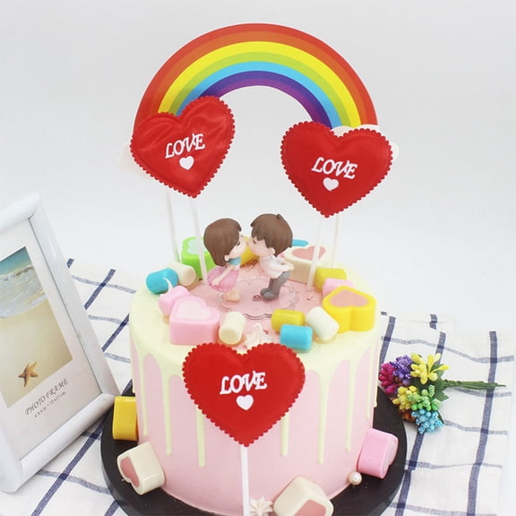 Milisten 24PCS Valentine' Day Cake Ornament Red Cloth Heart Shape Wedding Party