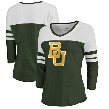 Baylor Bears Fanatics Branded Women's Primary Logo Color Block 3/4 Sleeve Tri-Blend T-Shirt - Green