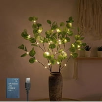 Vorkoi Lighted Artificial Eucalyptus Branches with Timer, Light Up Eucalyptus Branches 30in 38 Led, Battery Powered Vase Lights, Greenery Plant for Home Christmas Party Wedding Decor Indoor Outdoor