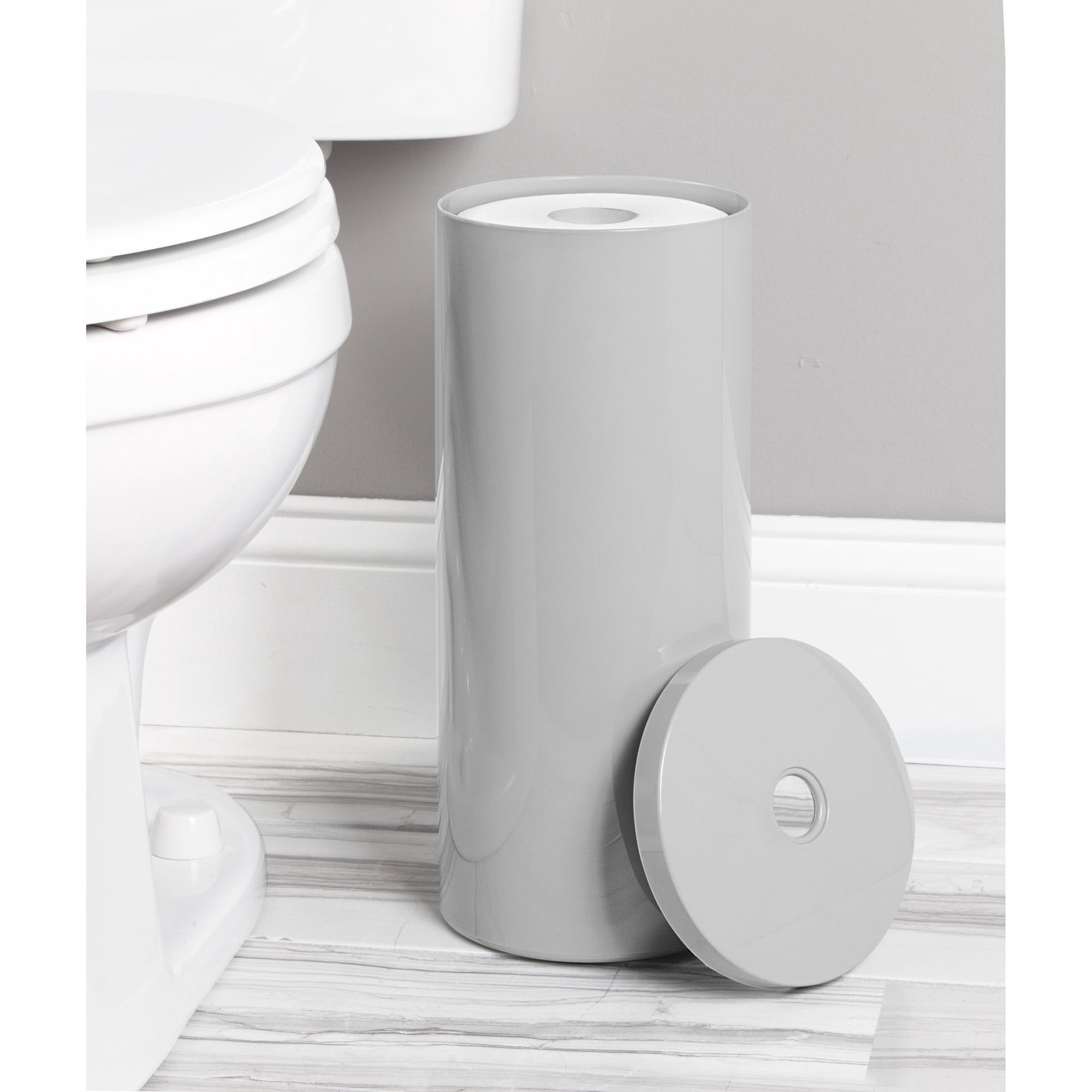 iDesign Compact Toilet Paper Holder with Lid - 6.05" x 6.05" x 14.43", Gray