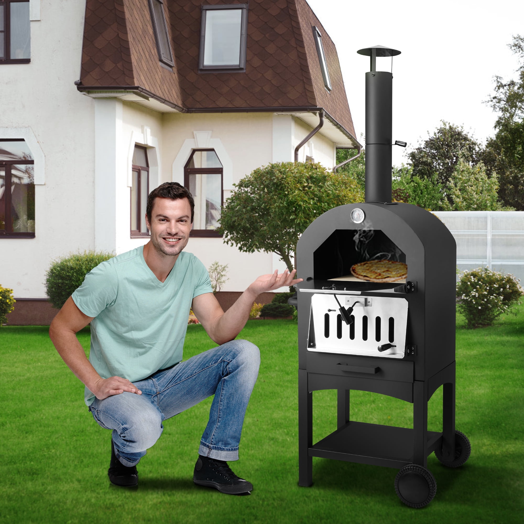 Danrelax Outdoor Pizza Oven Wood Fire With Waterproof Cover Pizza Stone Walmart Com