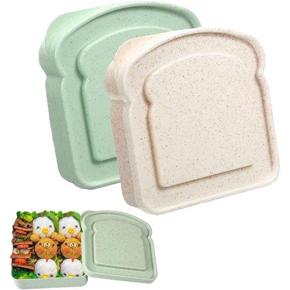 Sandwich Containers, Sandwich Containers for Lunch Boxes Plastic Toast Shape Food Storage Sandwich Box with Lid, BPA Free and Reusable, Microwave & Dishwasher Safe, for Family Adults (Green White)