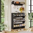 thumbnail image 2 of Tribesigns Modern Shoe Cabinet, Freestanding Shoe Storage Cabinet with Wall Mount Coat Rack, Shoes Organizer Cabinets with 3 Flip Drawers for Entryway, Black & Gold, 2 of 5