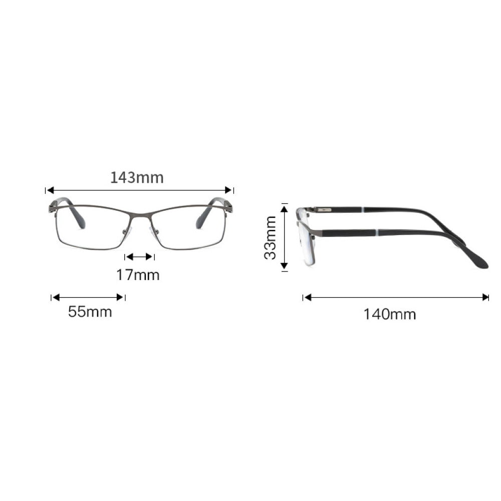 2 Pairs of Men Anti-blue light Reading Glasses 3.00 Metal Business Business Rectangular Spring Hinges Readers +3.0