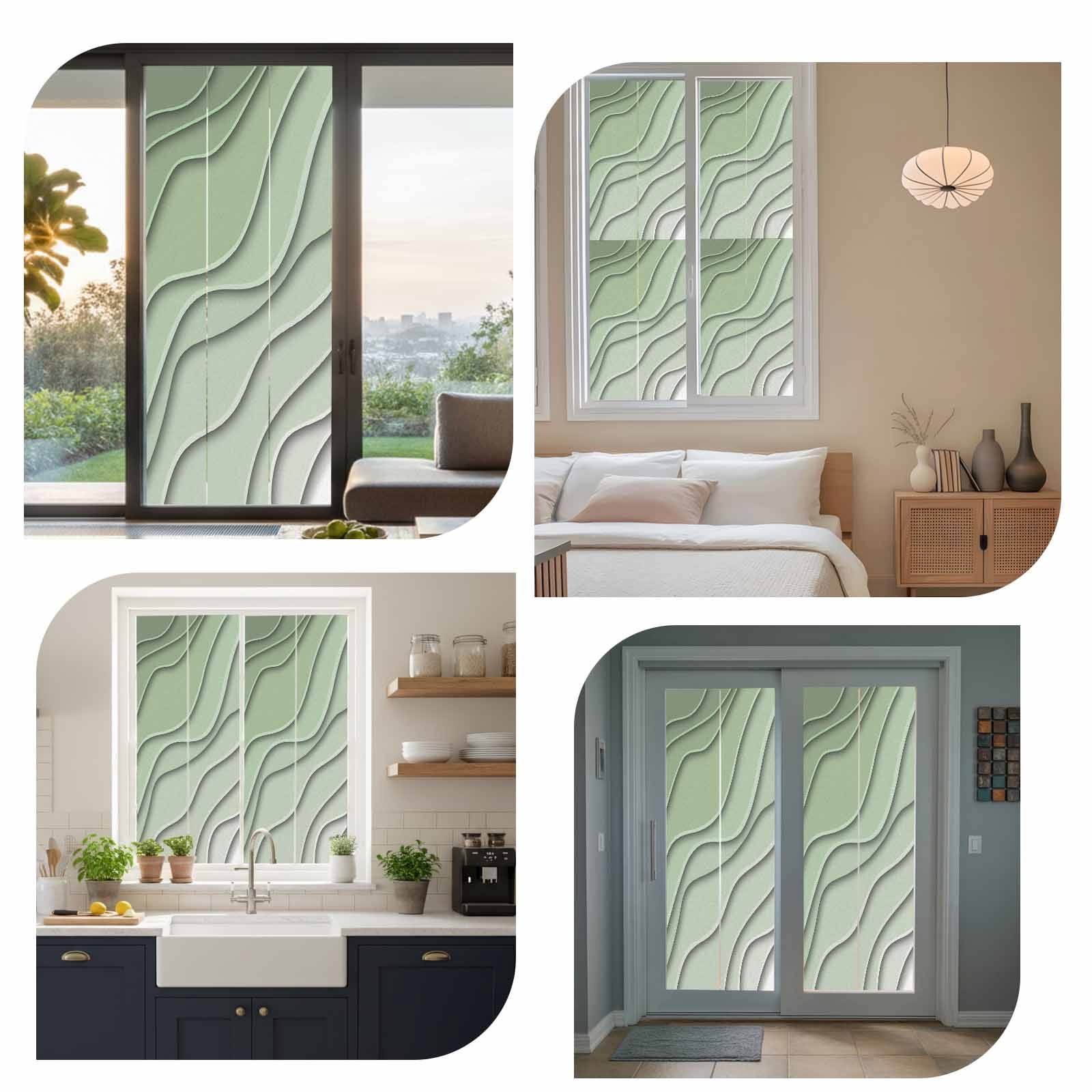 Sage Green Ombre Window Privacy Film, Modern Geometric Abstract Art Aesthetics Static Cling UV Sun Blocking Tint Film Heat Control Windows Films for Bedroom Bathroom, Window Stickers 23.6"x59"