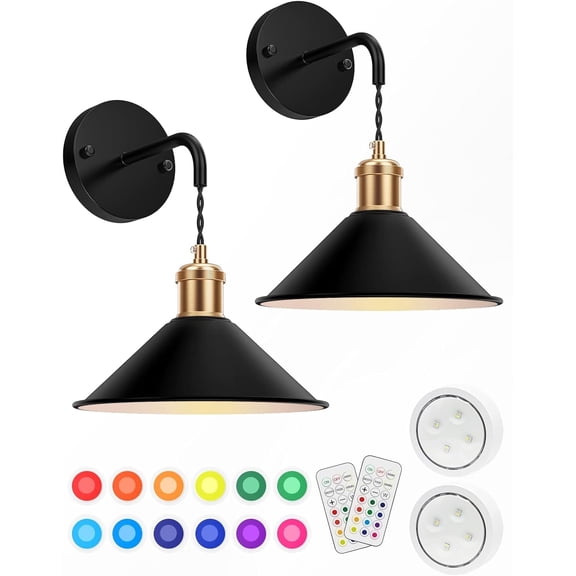 Battery Operated Wall Sconce, Wireless Wall Lights Set of 2, 13 RGB Colors Dimmable Battery Powered Wall Lamp with Remote Memory Function Auto Timer for Bedroom Living Room Hallway