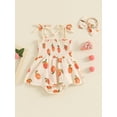 thumbnail image 3 of Newborn Baby Girl Summer Outfit Peach Print Sleeveless Halter Romper Dress Ruffle Smocked Skirts Bodysuits Cute Clothes, 3 of 7