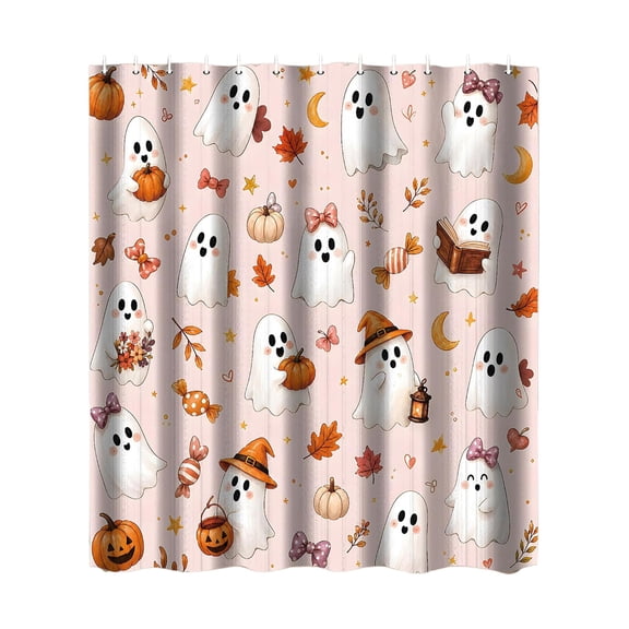 Ouuluon Festive Halloween Shower Curtain, 71x59 inch Waterproof Fall Themed Bath Decor Set with Hooks for Home Bathtub