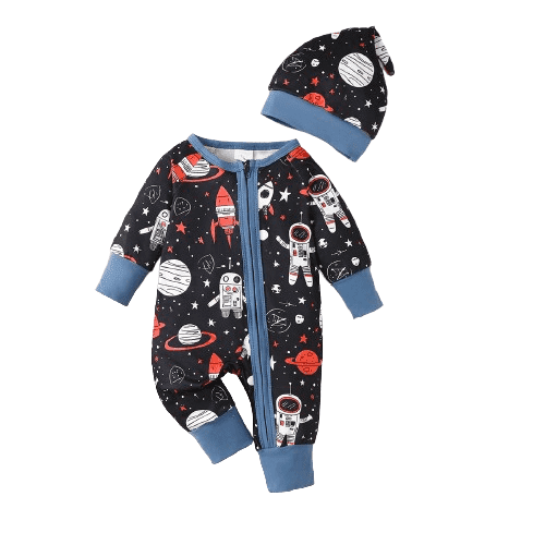 Mikrdoo 1M Baby Boys Clothes 3M Boys Zip-up Jumpsuits Long Sleeve Newborn Bodysuits With Hat 2Pcs Cute Set Navy Blue