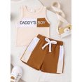 thumbnail image 2 of Bagilaanoe 2pcs Toddler Baby Boy Contrast Color Shorts Set Sleeveless Letter Tank Tops + Shorts 6M 12M 18M 24M 3T Kids Casual Summer Clothes, 2 of 9