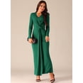 thumbnail image 3 of DARING DIVA Long Sleeve V Neck Wrap Split Hem Bodycon Cocktail Dress S Deep Green, 3 of 5