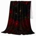 thumbnail image 2 of Black Cat among Crimson Roses with Golden Eyes, Dark Leaves and Gothic Florals, Warm Flannel Blanket, Home Decor for Cat Lovers, Bedroom and Living Room, Halloween Gift, Moody Romantic Art, 2 of 9