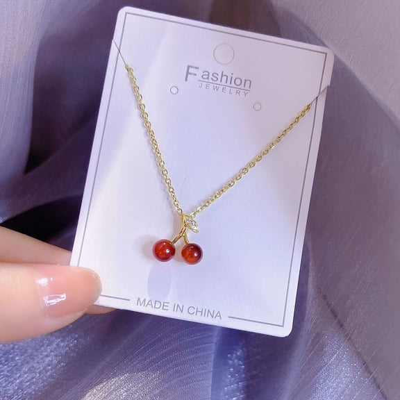 Alloy Rhinestone Fruit Cherry Pendant Necklaces for Women Golden FireBrick 17.72 inch(45cm)