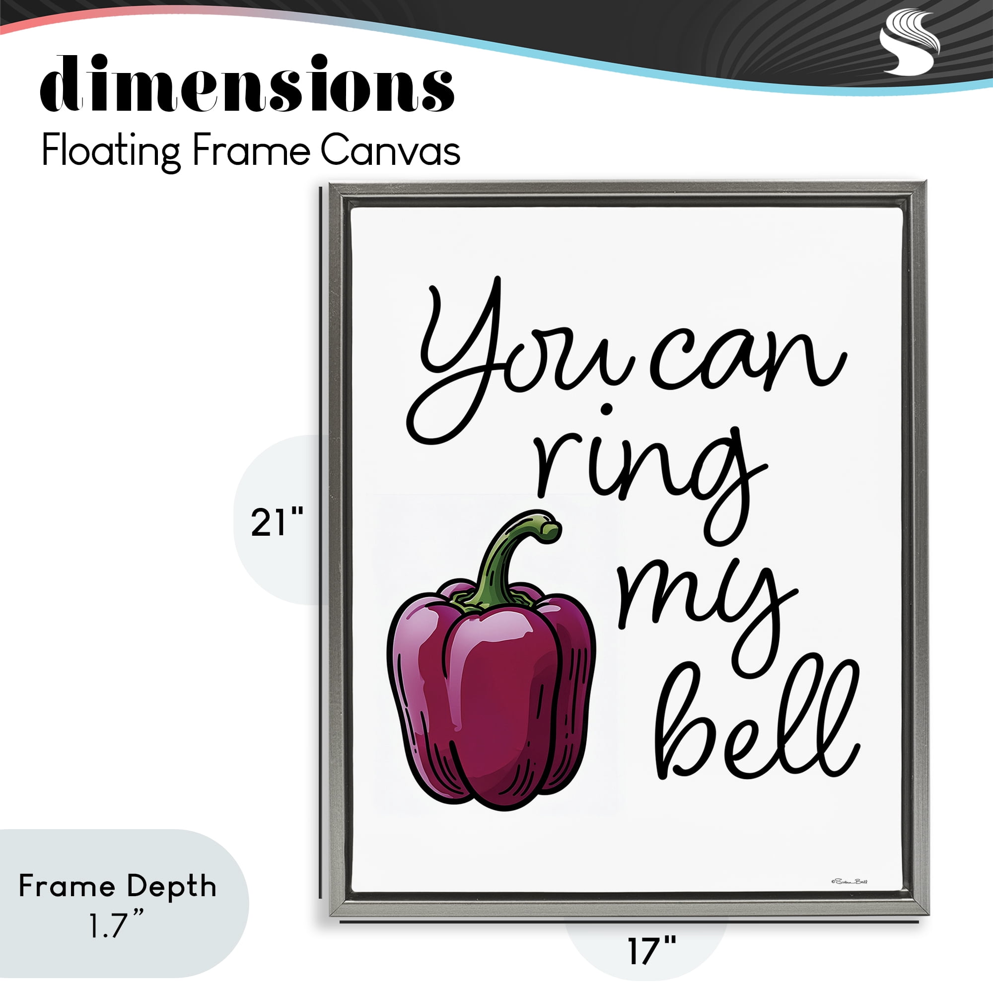 Stupell Industries Ring My Bell Pepper Gray Framed Floater Canvas Wall Art, design by Susan Ball
