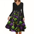 thumbnail image 3 of Womens Halloween Hepburn Dresses Pumpkin Moon Long Sleeve Funny Hepburn Dresses Spider Webeb Bat Crew Neck Spooky Hepburn Dress, XL, 3 of 4