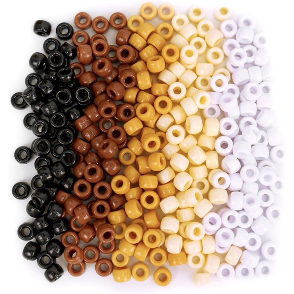 Yazoeia 1200 Pcs Perles Poney 6x9 mm en Vrac, 5 Styles de Perles Poney Brunes pour Kit de Fabrication de Bracelets, Perles Kandi, Perles pour Cheveux pour Tresses (Brun) CJC912-139301