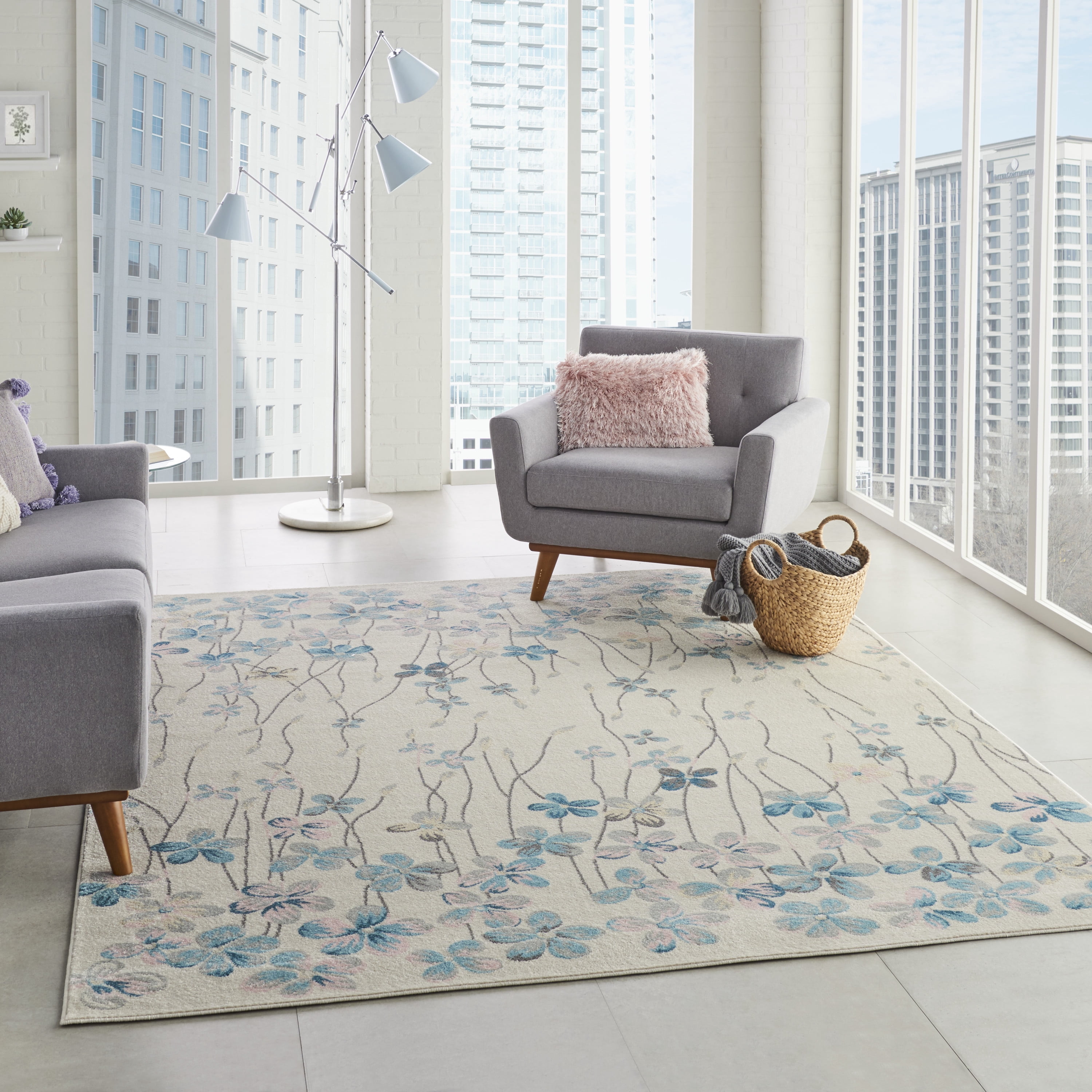 Desert Fields Contemporary Floral Ivory 8'10" x 11'10" Area Rug, (9' x 12')