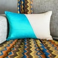 thumbnail image 4 of Designer Turquoise Blue 12"x22" (30x55 cm) Lumbar Pillow Cover, Velvet & Linen Solid Color Block Oblong Pillow, Patchwork Pattern Modern Style - Velutinous Turquoise, 4 of 10