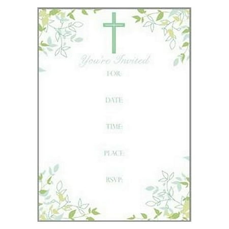 - Cross and Leaves Religious Party Invitations With White Envelopes - 10 Pack