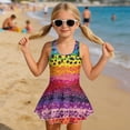 thumbnail image 3 of Tutolipy Colorful Print Girls One Piece Bathing Suit with Skirt, Comfort Childrens Swimwear, One-Piece for Beach, Size 3-4 Years, 3 of 8