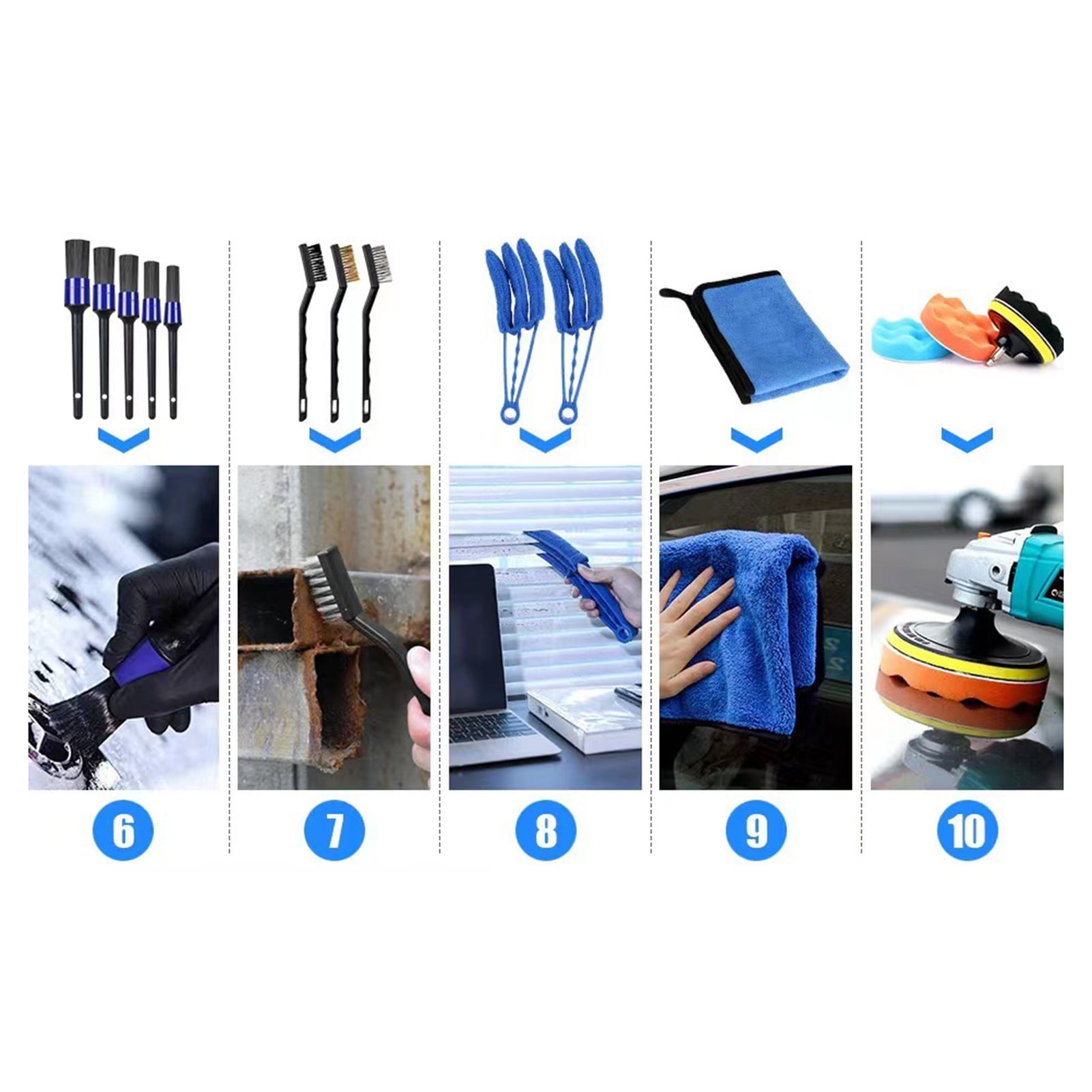 26PCS Car Detailing Brush Kit Drill Brush Set for Wheel, Exterior Interior Car Cleaning Set (Scrub Pads, Sponges, Detailing Brushes, Washing Mitt, Air Vent Brush, Cleaning Cloth)